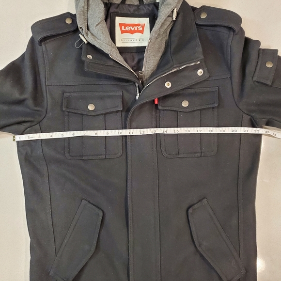 Levi's Men’s Black Wool Blend Hooded Military Jacket - Picture 6 of 10